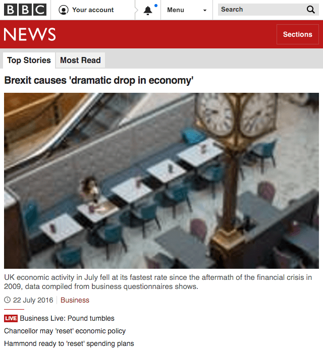 The BBC News core experience on a wide screen