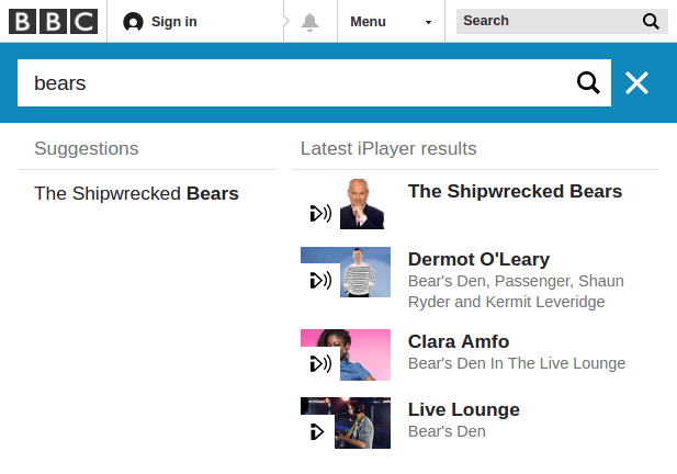 The BBC Search interface